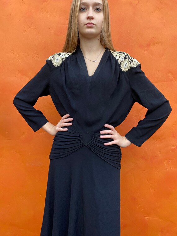 Stunning vintage 1940s Black Rayon midi dress. Be… - image 9