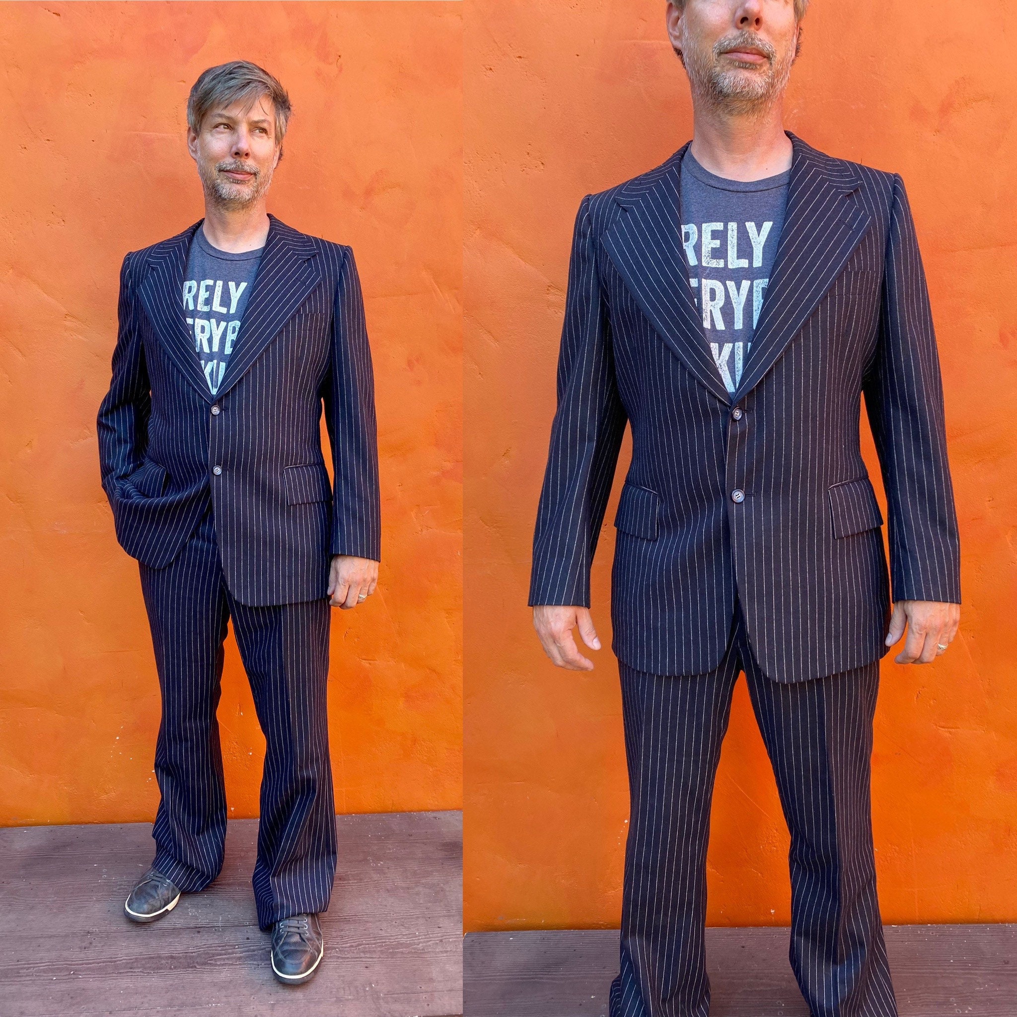 Vintage 1960s 1970s Men's Wool Pinstripe Suit. Blazer Sport Coat +