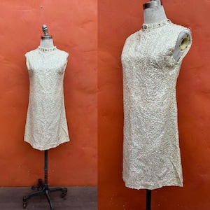 Vintage 1950s 1960s Beaded Sequin DRESS. Party Dress Cocktail Dress Evening Dress Mod Pinup xs small size 2 4