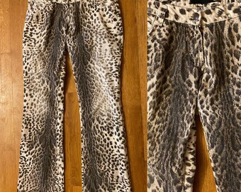 Vintage Designer Robert Cavalli Just Cavalli Leopard Low Rise Flared Leg Jeans Medium Size 8 10