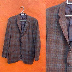 Vintage Men's Plaid 1950s 1960s Sport coat Blazer. 3 Button Sport coat. Single breasted  Rockabilly Retro mod Hipster 42L