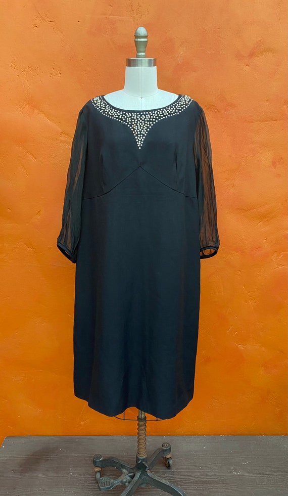 Vintage 1960s Black Beaded Rhinestone Dress. Part… - image 8