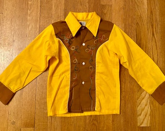 Vintage 1950s 1960s Boy's Long Sleeve Shirt. Cowboy Western. Embroidered Rodeo Lasso Rockabilly boy's shirt. atomic mid century Size 6/7