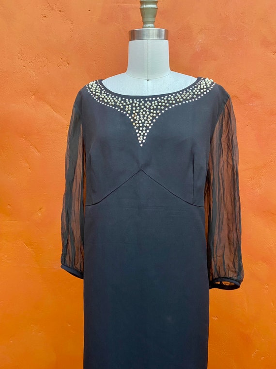 Vintage 1960s Black Beaded Rhinestone Dress. Part… - image 4