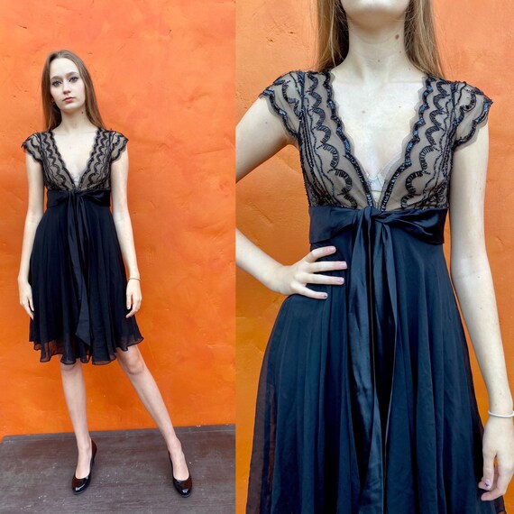 Vintage 1990s Sexy Black Silk Beaded Mini Dress. 1