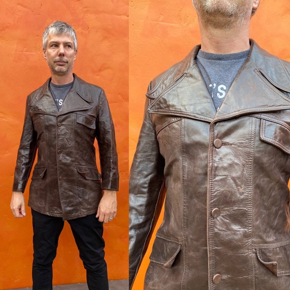 Vintage 1970s Men's Dk Brown Leather Jacket Blazer