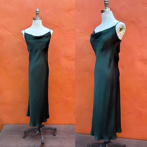 Vintage Dark Green Satin 1930s style Flapper Dress Gown. 1920s bias cut dress  1930s gown 1930s dress Party Cocktail dress Small Size 4 6