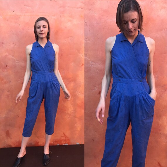 Vintage Women's 1980s Blue Jumpsuit. Vintage jumpe