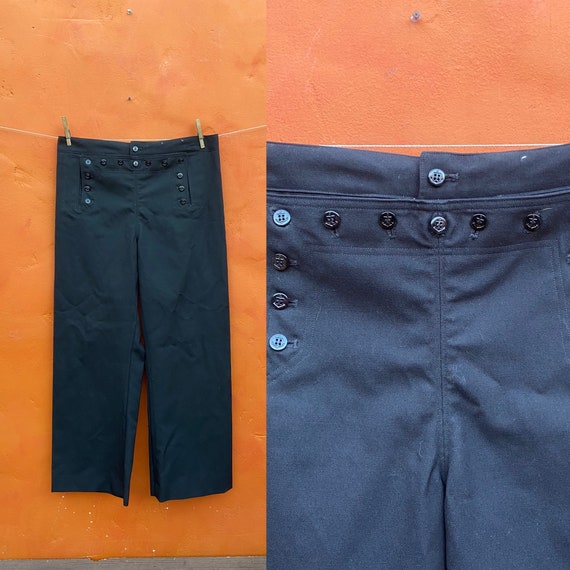 Vintage Navy Wool Sailor Pants. Lace up back. Cor… - image 1