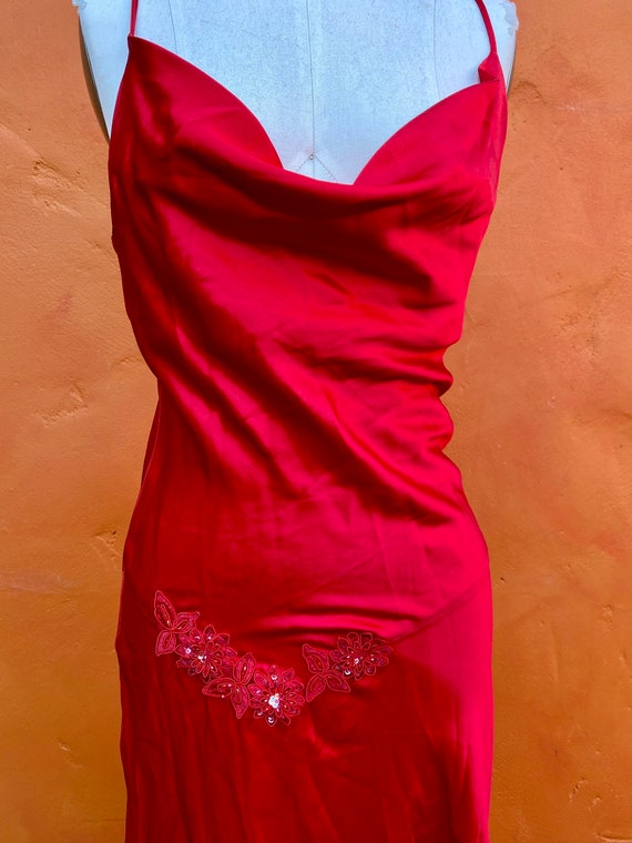 Vintage SEXY Red Satin Bias Cut Dress 1930s 1940s… - image 2