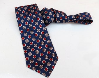 Vintage 1950s 1960s Mod Geometric Circles Blue Red Taupe White Neck Tie
