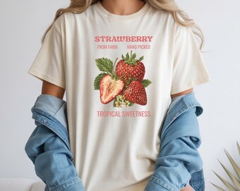 Strawberry Shirt Vintage Fruit Graphic Tee Farm Fresh Cottagecore Summer T Shirt