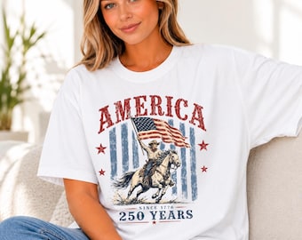 America 250 Shirt, Patriotic Cowboy USA Tee, Comfort Colors 4th of July Shirt, Vintage Western Flag Graphic Tee