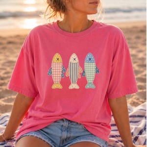 Patchwork Fish Summer Shirt, Beach Summer Tee, Comfort Colors T Shirt, Coastal Ocean Graphic Tee, Nautical Vacation Shirt