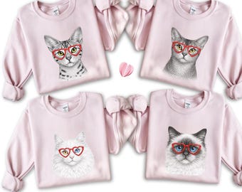 Cat Valentine Shirt and Hoodie Set, Matching Couple Apparel, Anniversary Gift Idea for Cat Lovers