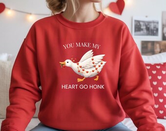 Valentine Goose Shirt and Hoodie, Heart Sweatshirt Design, Matching Couple Apparel for Anniversary