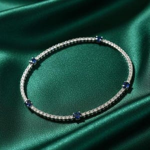 Blue sapphire Diamond Tennis Bracelet,925 sterling silver bracelet, 14k gold plated tennis bracelet, Bridal Gift for Women