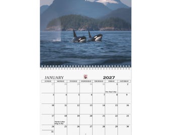 Calendario de pared Orca 2027 - Calendario marino de 12 meses