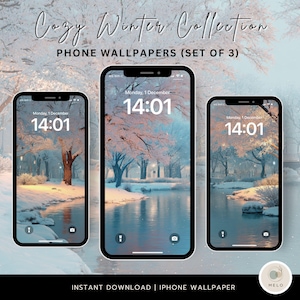 Winter iPhone Wallpaper Set | Snowy Landscape, Minimalist Blue (Instant Download)