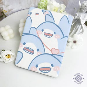 Cute Cartoon Shark Kindle Case with Hand Strap for Paperwhite12 11th,Kindle 6 6.8 7 inch,Colorsoft,Kindle 11 10th,Free Personalization,Gifts