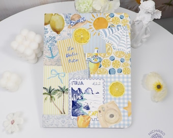 Citronfärgat sommarfodral till iPad med pennhållare för A16, 2025/2024 Pro, Air 5/6/7, Mini 6/7, iPad 10/11:e, 11" 13", PU-läder, automatisk väckning och viloläge