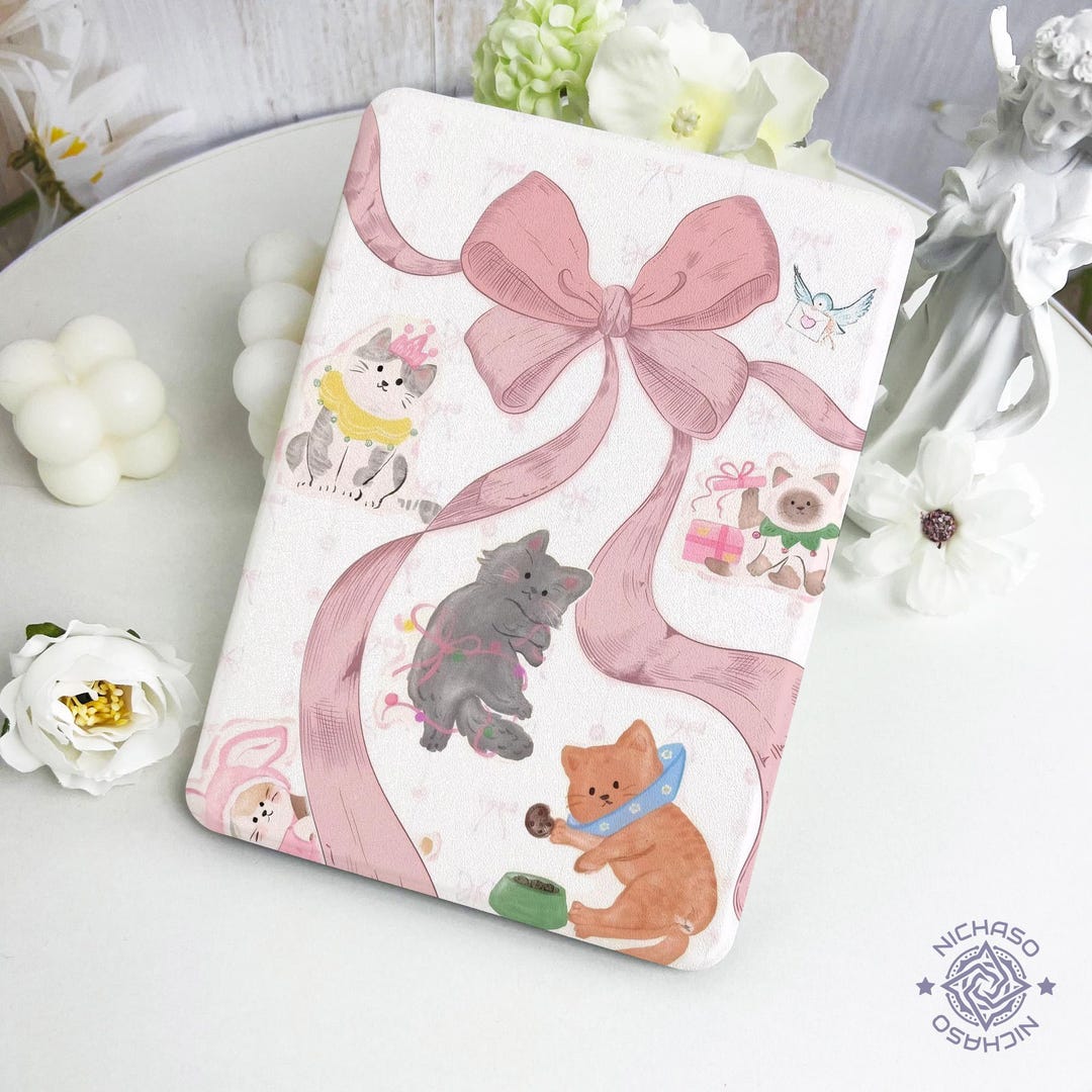 Pink Bow Cat Kindle Case With Hand Strap for Paperwhite 12 11th,kindle ...