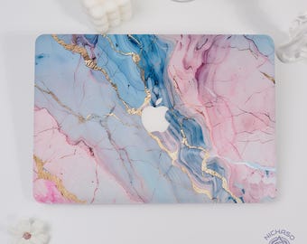Blå-rosa texturerat Macbook-skal för Macbook Air 15 13 11, Pro 13 14 15 16, 2026 M5, M2 M3 M4, MacBook Neo A18, anpassningsbart skal