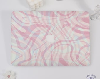 Rosa, vågigt ränder, Macbook-skal till Macbook Air 15, 13, 11, Pro 13, 14, 15, 16, 2026 M5, M2 M3 M4, MacBook Neo A18, anpassningsbart skal