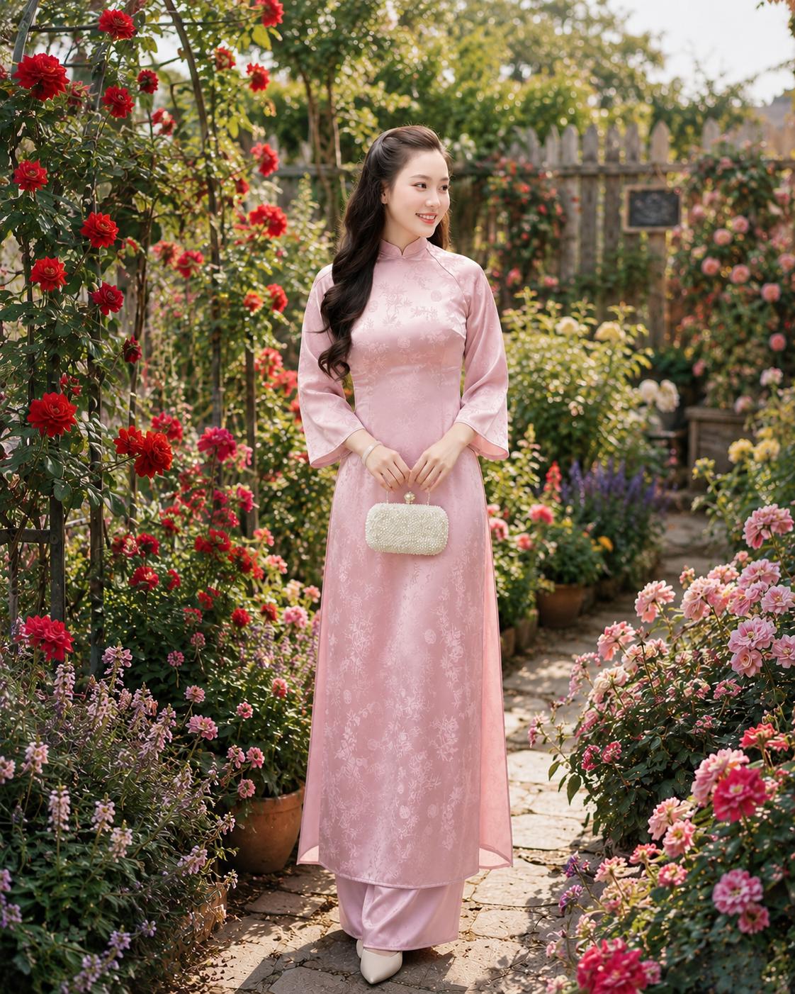 Pink Brocade Ao Dai