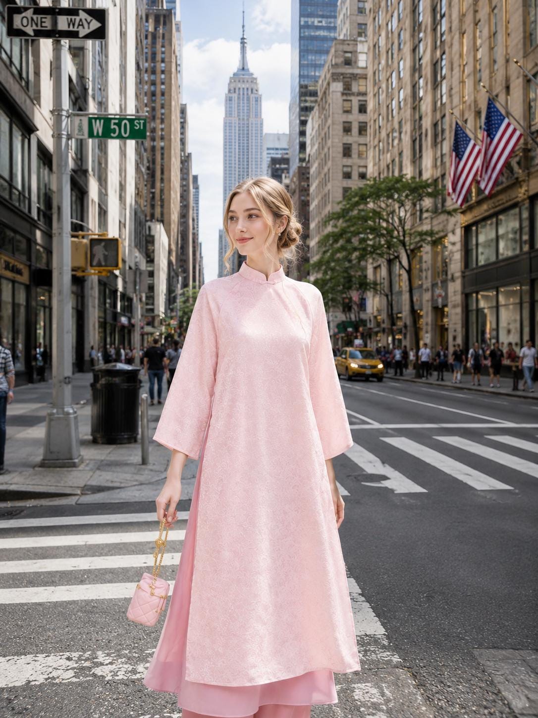 Pink Brocade Ao Dai Set