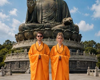 Unisex Zen Meditation Robe, buddhistische Tempelkleidung, minimalistische asiatisch inspirierte spirituelle Kleidung, lose fließende Robe