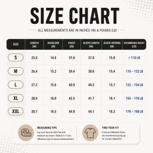K&ouml;nnte beinhalten: Eine Gr&ouml;&szlig;entabelle mit Ma&szlig;en in Zoll und Pfund. Die Tabelle enth&auml;lt die Gr&ouml;&szlig;en S bis XXL mit den entsprechenden Ma&szlig;en f&uuml;r L&auml;nge, Schulter, Brust, &Auml;rmell&auml;nge, &Auml;rmel&ouml;ffnung und empfohlenes Gewicht. Enth&auml;lt Messtipps und Passformhinweise.