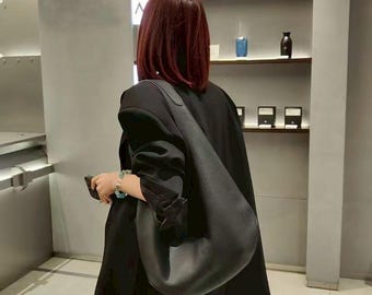 Handmade Black Leather Hobo Bag: Soft Slouchy Crescent Tote with Pouch mother day gift for her