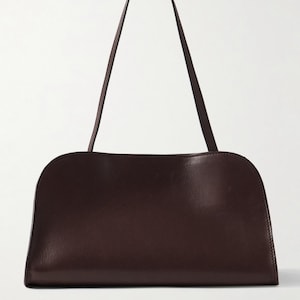 Leather Shoulder Bag, Minimal Design Handbags, Trendy Handbags Elegant Crossbody Commuter Purse Dark brown