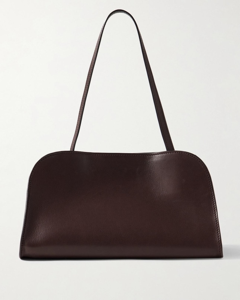Leather Shoulder Bag, Minimal Design Handbags, Trendy Handbags Elegant Crossbody Commuter Purse Dark brown