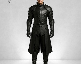 Handmade Black Leather Knight Armor | Medieval Warrior Costume | Gothic Cosplay Armor Suit for Men | LARP, Cosplay & Renaissance Attire