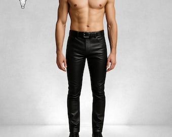 Handgemaakte slim-fit zwarte leren broek | Bikerjeans