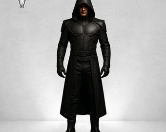 Handmade Black Leather Assassin Coat: Gothic Cosplay Costume