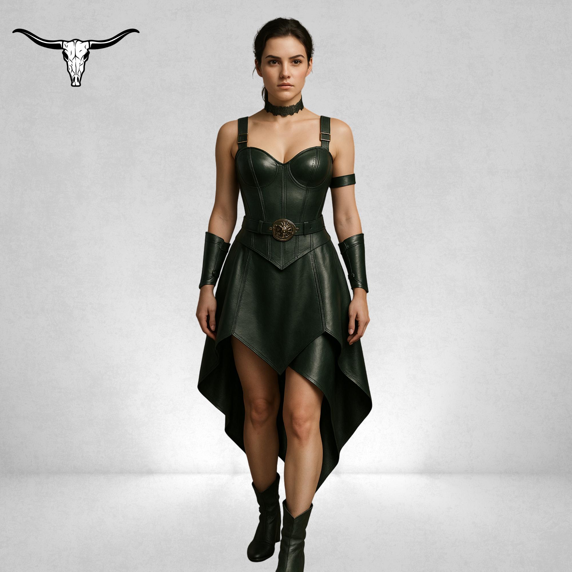 green leather corset dress Green Silk Overbust Plus Size Corset & Long Leather Skirt 42 (for waist Size 46"-47)