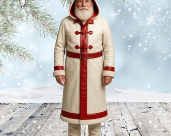 Handmade Genuine Leather Santa Coat - Holiday Cosplay Costume