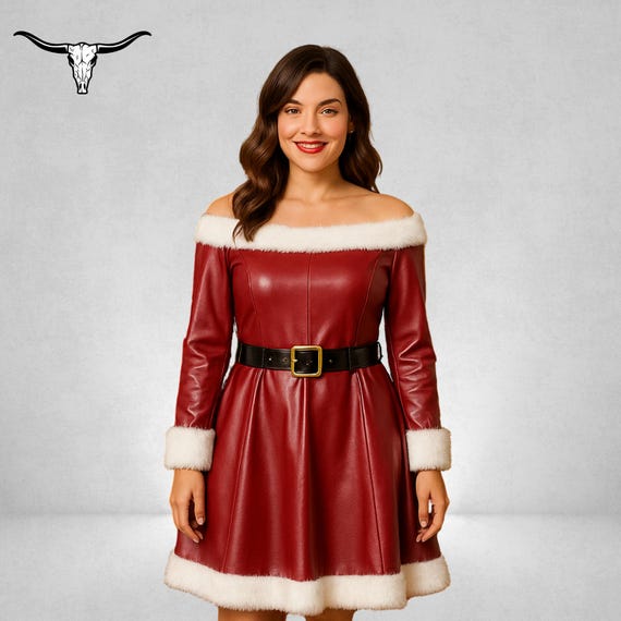 Red Leather Santa Dress: Elegant Christmas Party Outfit - Etsy
