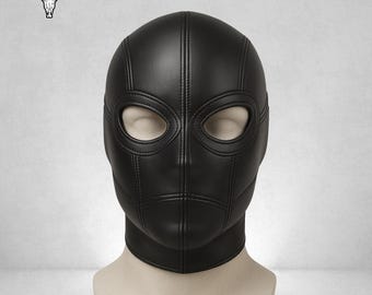 Handmade Black Leather Full Head Mask | Cosplay Costume