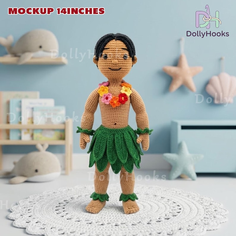 Muñeco de Stitch de ganchillo hawaiano, muñeco de peluche tropical de Lilo y Stitch, peluche de Stitch con temática playera, muñeco de Stitch hawaiano, juguetes para vacaciones de verano imagen 6