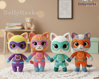 Muñecas de personajes SuperKitties hechas a mano, muñeca SuperKitties de crochet, muñeca Ginny, muñeca Sparks, muñeca SuperCat de Disney, peluches para niños