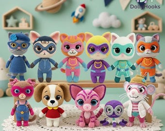 Handmade SuperKitties Characters Dolls, Super Kitties Crochet Doll, Ginny Doll, Sparks Doll, Disney Super Cat Doll, Kid Plush Toys