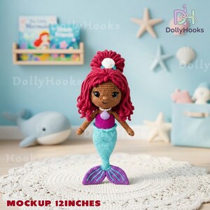 Disney Jr.s Ariel Characters Dolls, Dark Skin Ariel Mermaid Doll, Handmade Jr.s Ariel Crochet Doll Set, Ursula Doll, Flounder Fish Doll bild 2