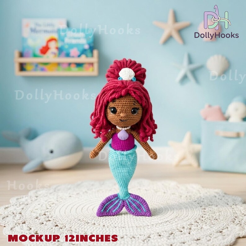Disney Jr.s Ariel Characters Dolls, Dark Skin Ariel Mermaid Doll, Handmade Jr.s Ariel Crochet Doll Set, Ursula Doll, Flounder Fish Doll bild 2