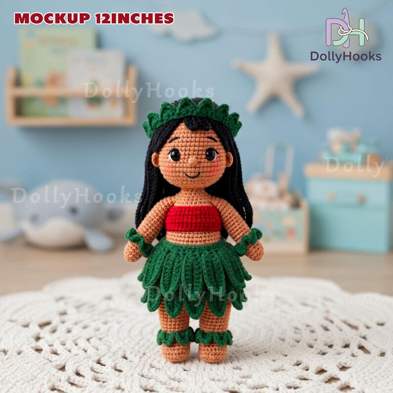 Muñeco de Stitch de ganchillo hawaiano, muñeco de peluche tropical de Lilo y Stitch, peluche de Stitch con temática playera, muñeco de Stitch hawaiano, juguetes para vacaciones de verano imagen 4