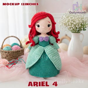 Muñeca de ganchillo hecha a mano de la princesa Ariel, muñeca amigurumi de La Sirenita, muñeca de princesa bebé, princesa de ganchillo para niña, regalo de cumpleaños para niña imagen 5