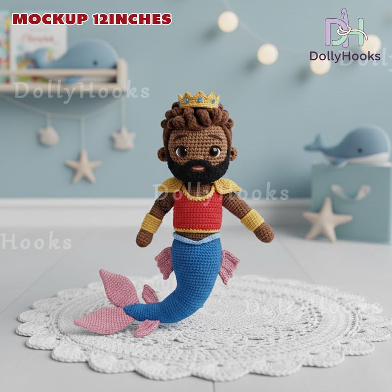 Disney Jr.s Ariel Characters Dolls, Dark Skin Ariel Mermaid Doll, Handmade Jr.s Ariel Crochet Doll Set, Ursula Doll, Flounder Fish Doll bild 7